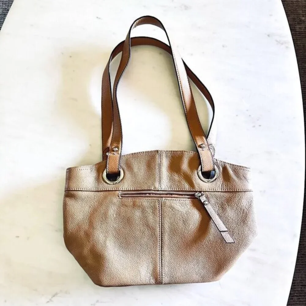 Tignanello Tan and Cream Leather Shoulder Tote Bag Neutral Classic
